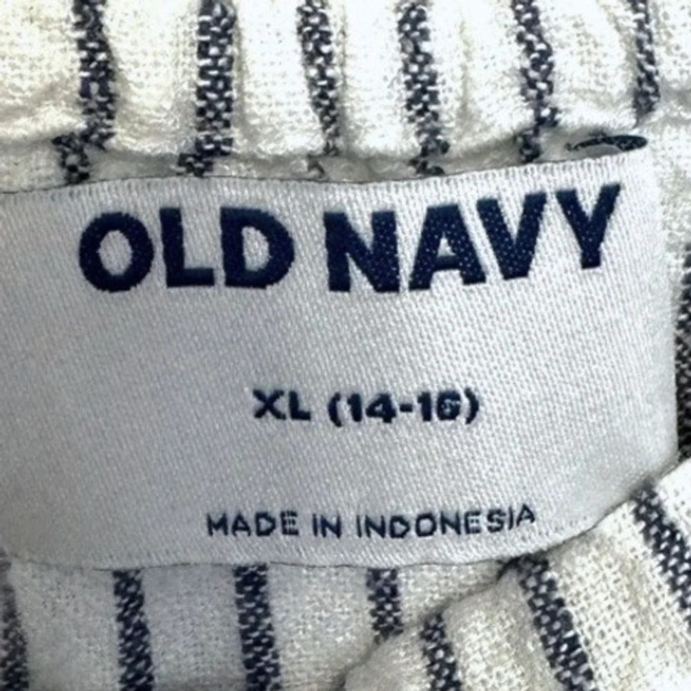 Old‎ Navy Striped Romper Girls XL 14-16 White Navy Blue Linen Blend Button Front